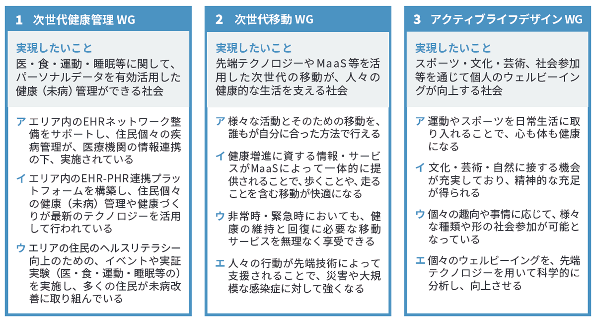 図1 :3つのWGによる具体的なゴールとアクションプラン