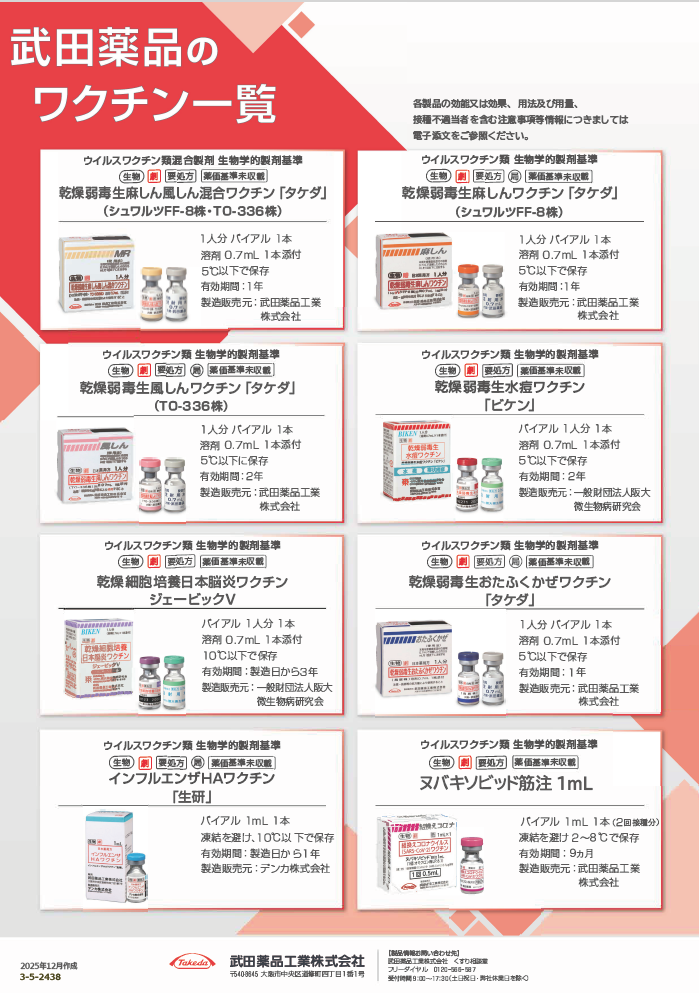 武田薬品のワクチン一覧